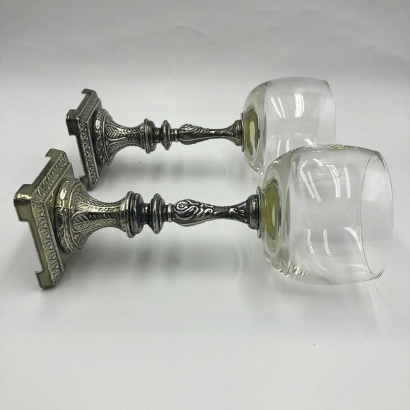 Vintage Set of 2 Metal and Glass Votive Candle Holders Stands Pewter Silver - Picture 6 of 13